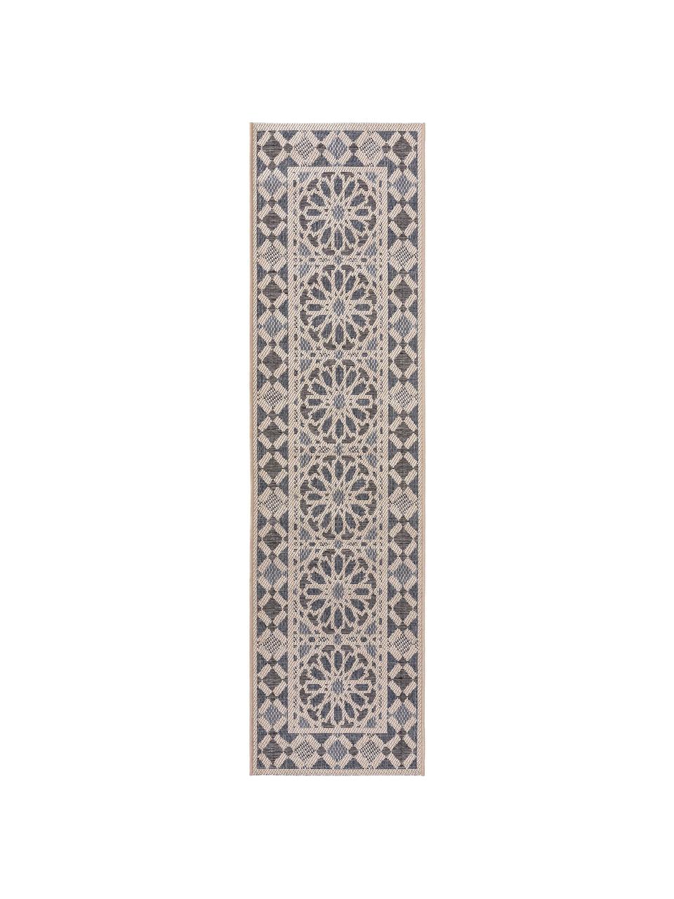 Tapis d'entrée intérieur extérieur motif floral River, 100 % polypropylène, Beige, tons bleus, larg. 70 x long. 240 cm