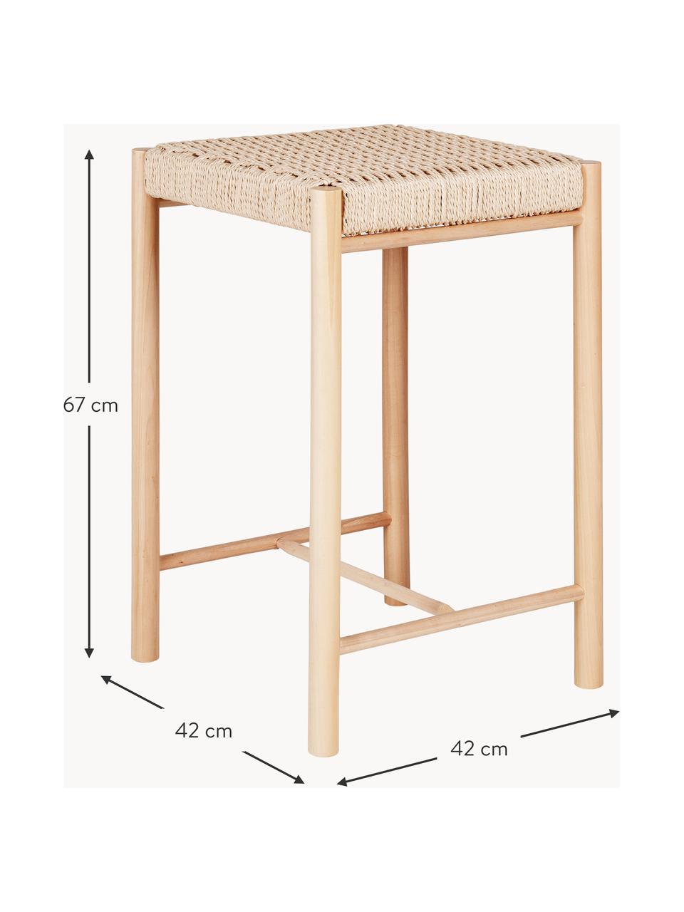 Tabouret de comptoir en bois de peuplier Abano, Bois de peuplier, cordelette en papier, Bois de peuplier, beige clair, larg. 42 x haut. 67 cm