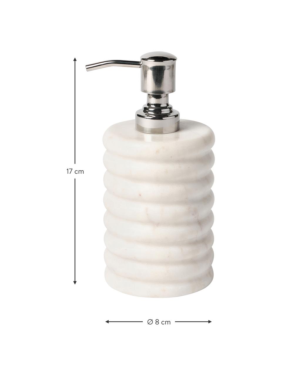 Dispenser sapone in marmo Orta, Contenitore: marmo, Testa della pompa: plastica, Bianco marmorizzato, Ø 8 x Alt. 17 cm
