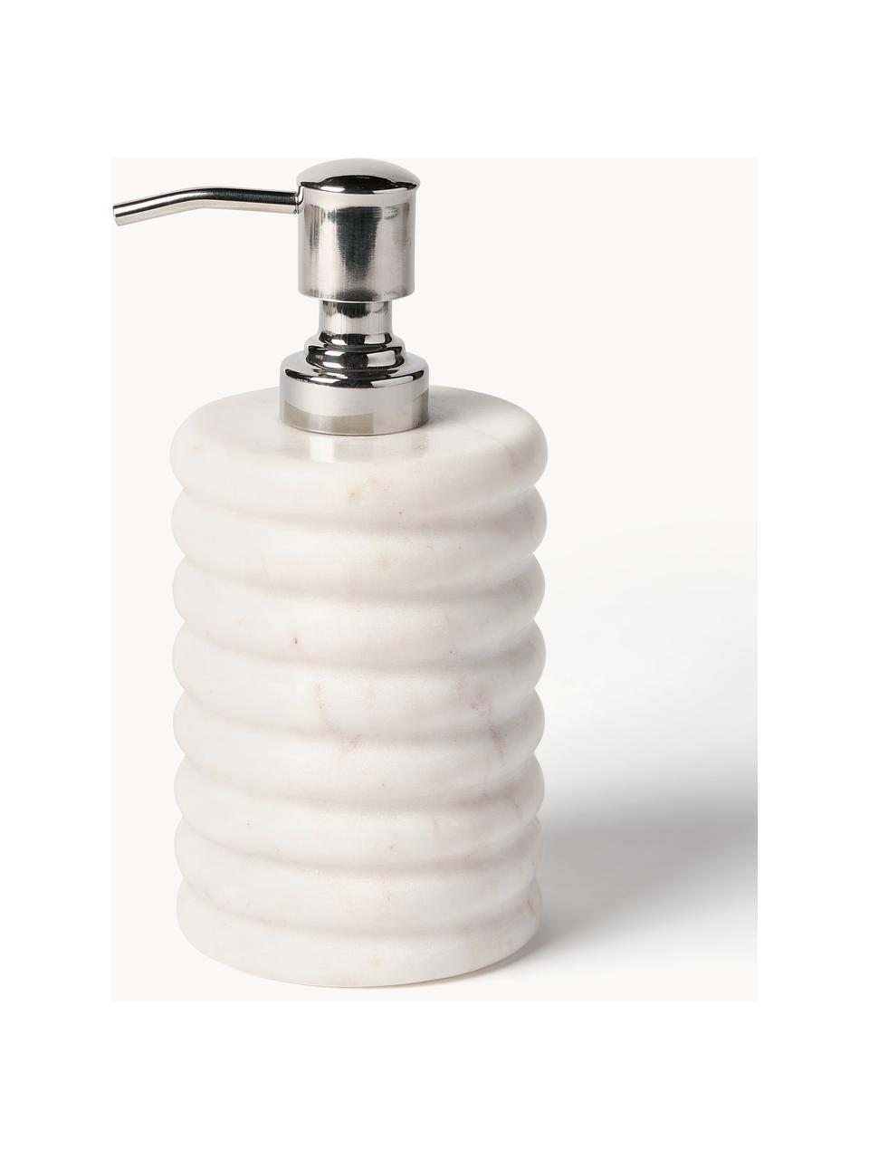 Dispenser sapone in marmo Orta, Contenitore: marmo, Testa della pompa: plastica, Bianco marmorizzato, Ø 8 x Alt. 17 cm