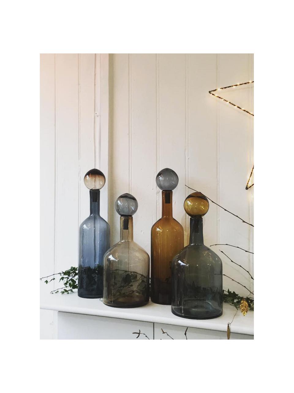Set de botellas decorativas Chic, 4 pzas., Vidrio soplado artesanalmente, Tonos grises, tonos marrones, Set de diferentes tamaños