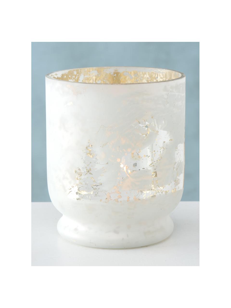 Windlicht Bonaparte, Glas, lackiert, Weiß, Silberfarben, Ø 13 x H 15 cm