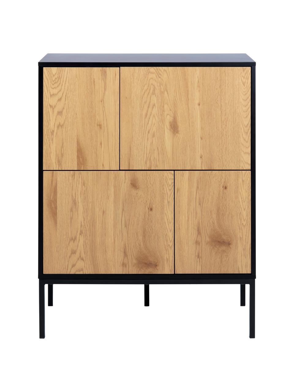 Ladekast Seaford, Frame: gelakt MDF, Poten: gepoedercoat metaal, Houtoptiek, zwart, B 80 x H 103 cm