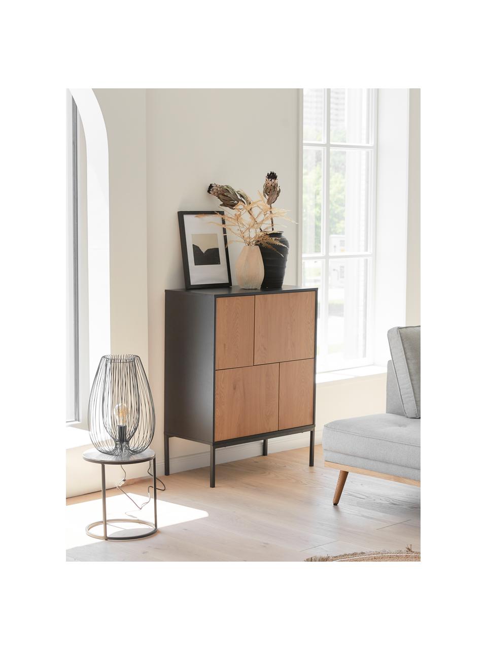 Ladekast Seaford, Frame: gelakt MDF, Poten: gepoedercoat metaal, Houtoptiek, zwart, B 80 x H 103 cm