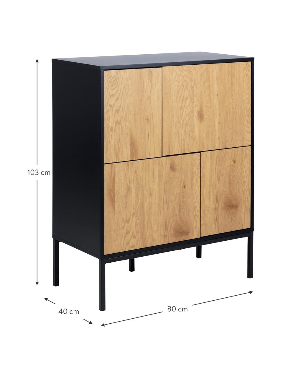 Cassettiera Seaford, Piedini: metallo verniciato a polv, Effetto legno, nero, Larg. 80 x Alt. 103 cm