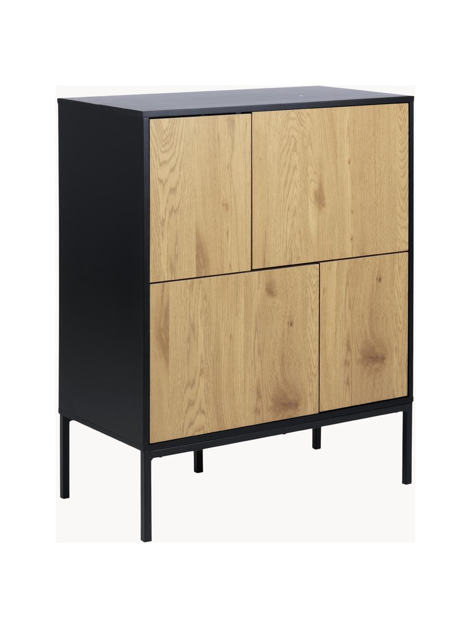 Cassettiera Seaford, Piedini: metallo verniciato a polv, Effetto legno, nero, Larg. 80 x Alt. 103 cm
