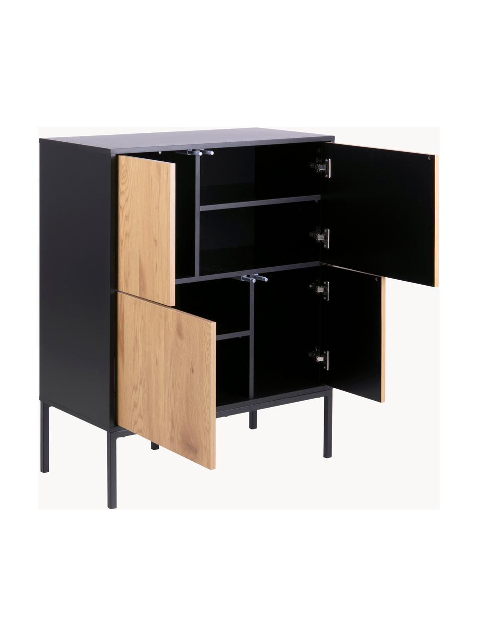 Chiffonnier Seaford, Estructura: tablero de fibras de dens, Patas: metal con pintura en polv, Look madera, negro, An 80 x Al 103 cm