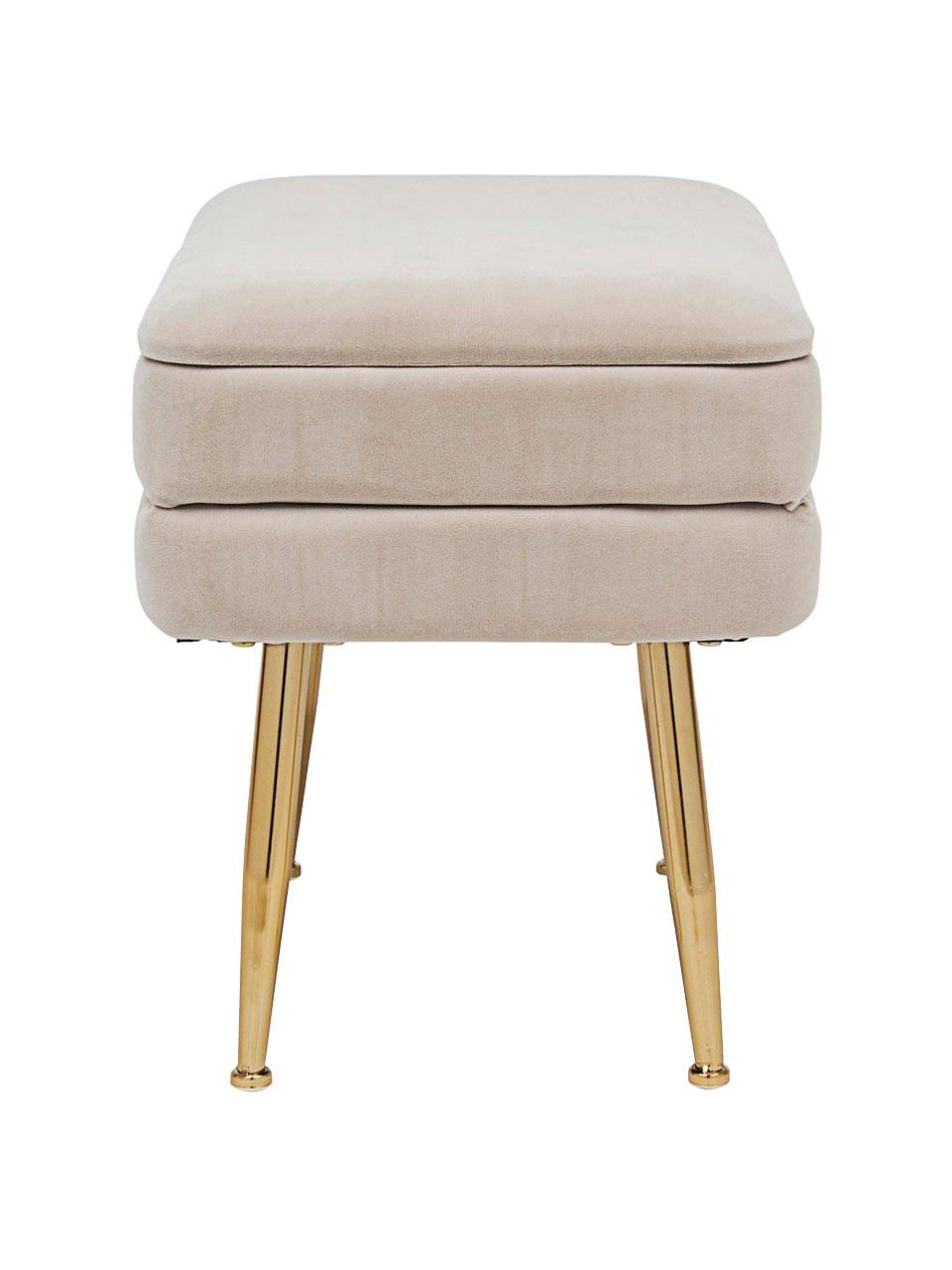 Samt-Polsterbank Pavlina mit Stauraumfunktion, Bezug: Polyestersamt, Gestell: Mitteldichte Holzfaserpla, Füße: Stahl, Samt Beige, Messingfarben, B 80 x H 42 cm