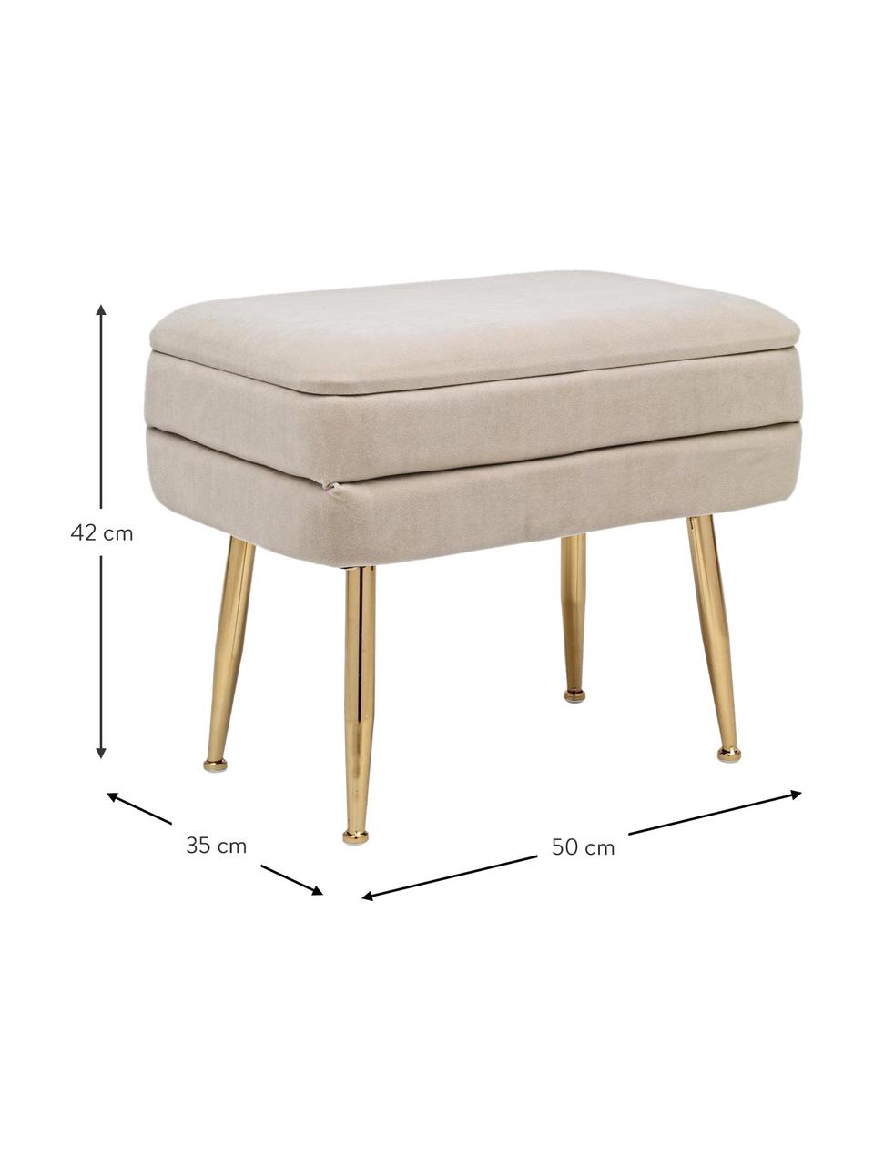Samt-Polsterbank Pavlina mit Stauraumfunktion, Bezug: Polyestersamt, Gestell: Mitteldichte Holzfaserpla, Füße: Stahl, Samt Beige, Messingfarben, B 80 x H 42 cm