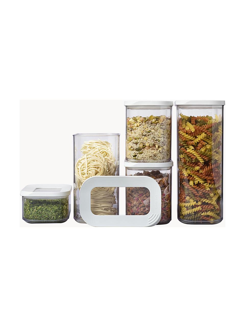 Opbergpottenset Modula, set van 5, Kunststof, BPA-vrij, Wit, transparant, Set met verschillende formaten