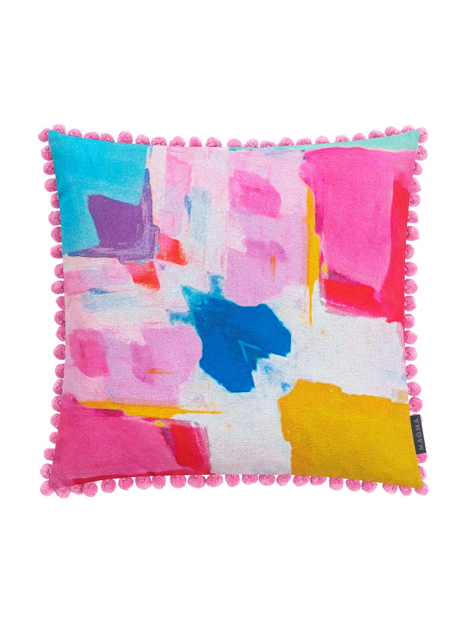 Federa arredo colorata con stampa acquerello astratta Arte, Tessuto: mezzo panama, Rosa, multicolore, Larg. 50 x Lung. 50 cm