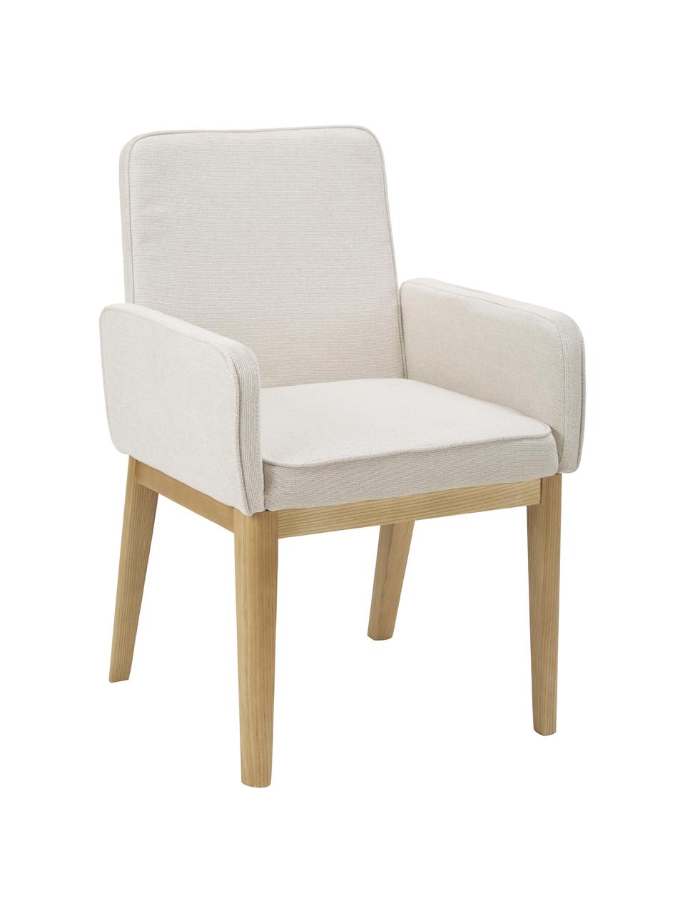 Chaise à accoudoirs rembourrée couleur crème Koga, Tissu blanc crème, larg. 54 x haut. 86 cm