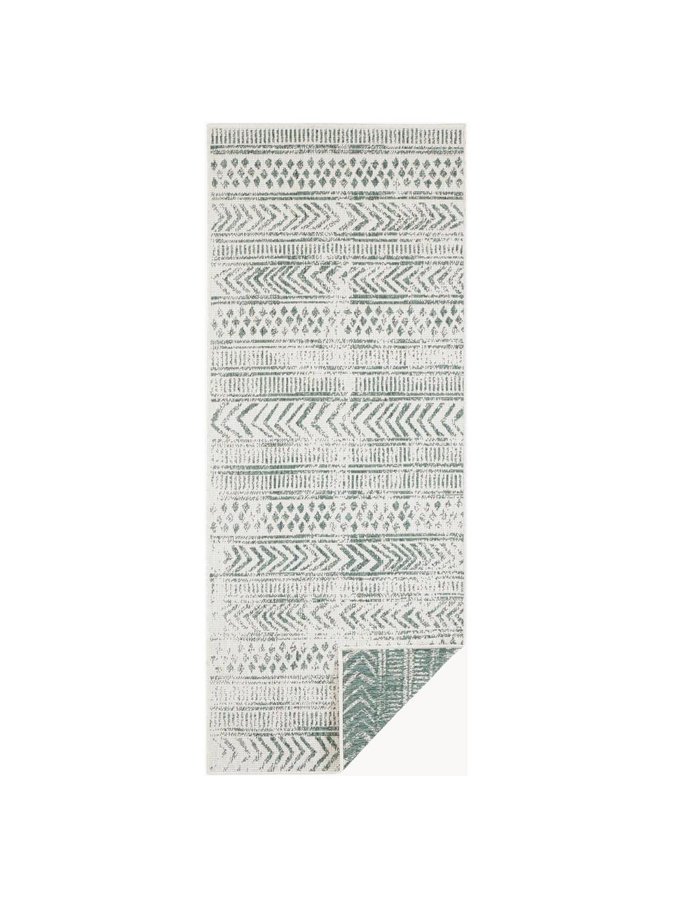 Tapis de couloir réversible intérieur-extérieur motif graphique vert/crème Biri, Polypropylène, Vert, blanc crème, larg. 80 x long. 250 cm