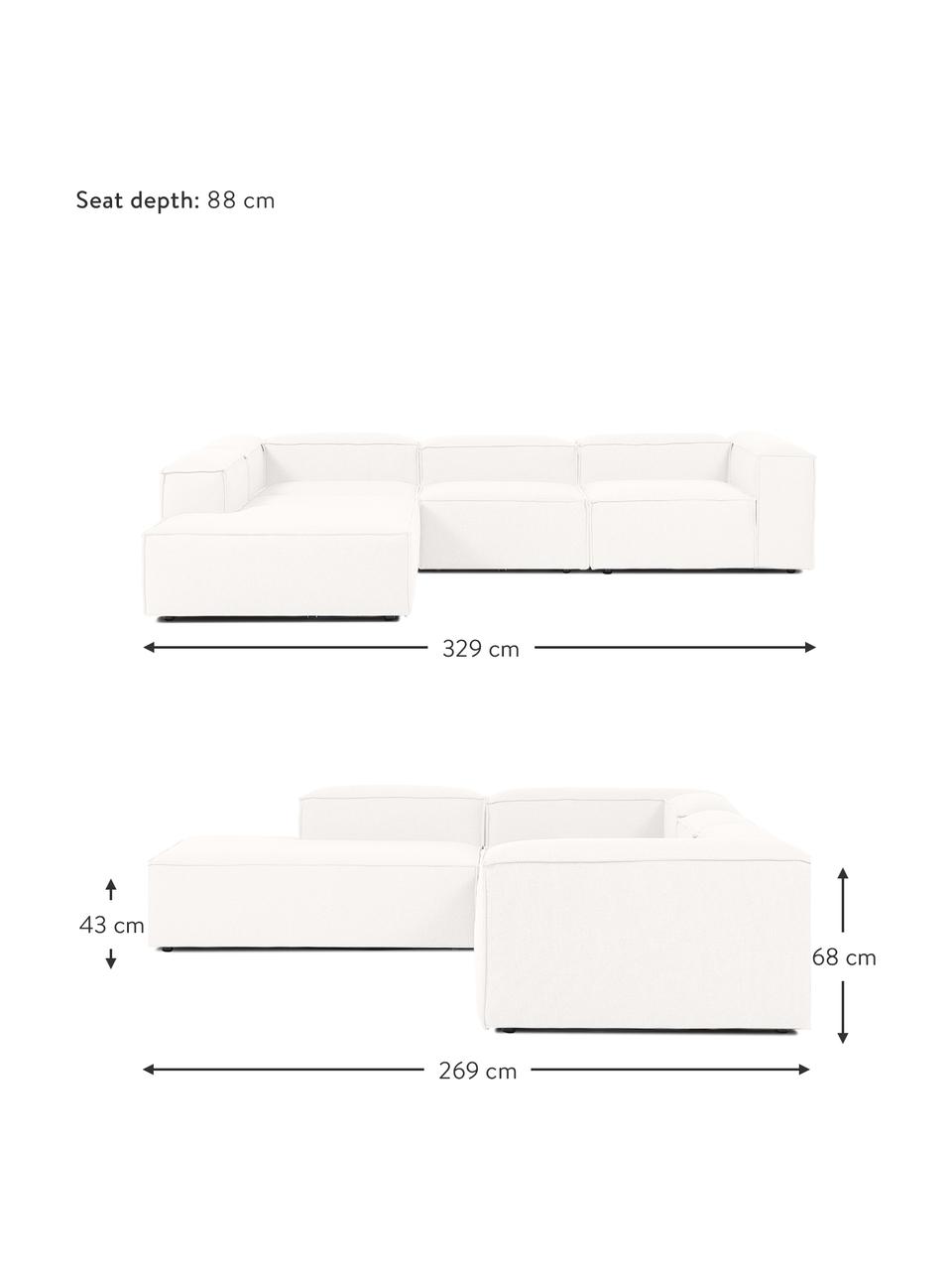 Canapé d'angle XL modulable Lennon, Tissu beige, larg. 329 x prof. 68 cm, méridienne à gauche