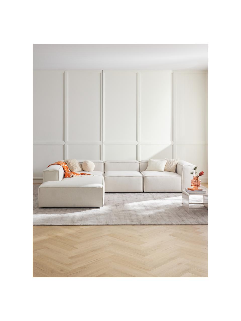 Narożna sofa modułowa XL Lennon, Tapicerka: 100% poliester Dzięki tka, Stelaż: lite drewno, sklejka, Nogi: tworzywo sztuczne, Beżowa tkanina, S 329 x W 68 cm, lewostronna