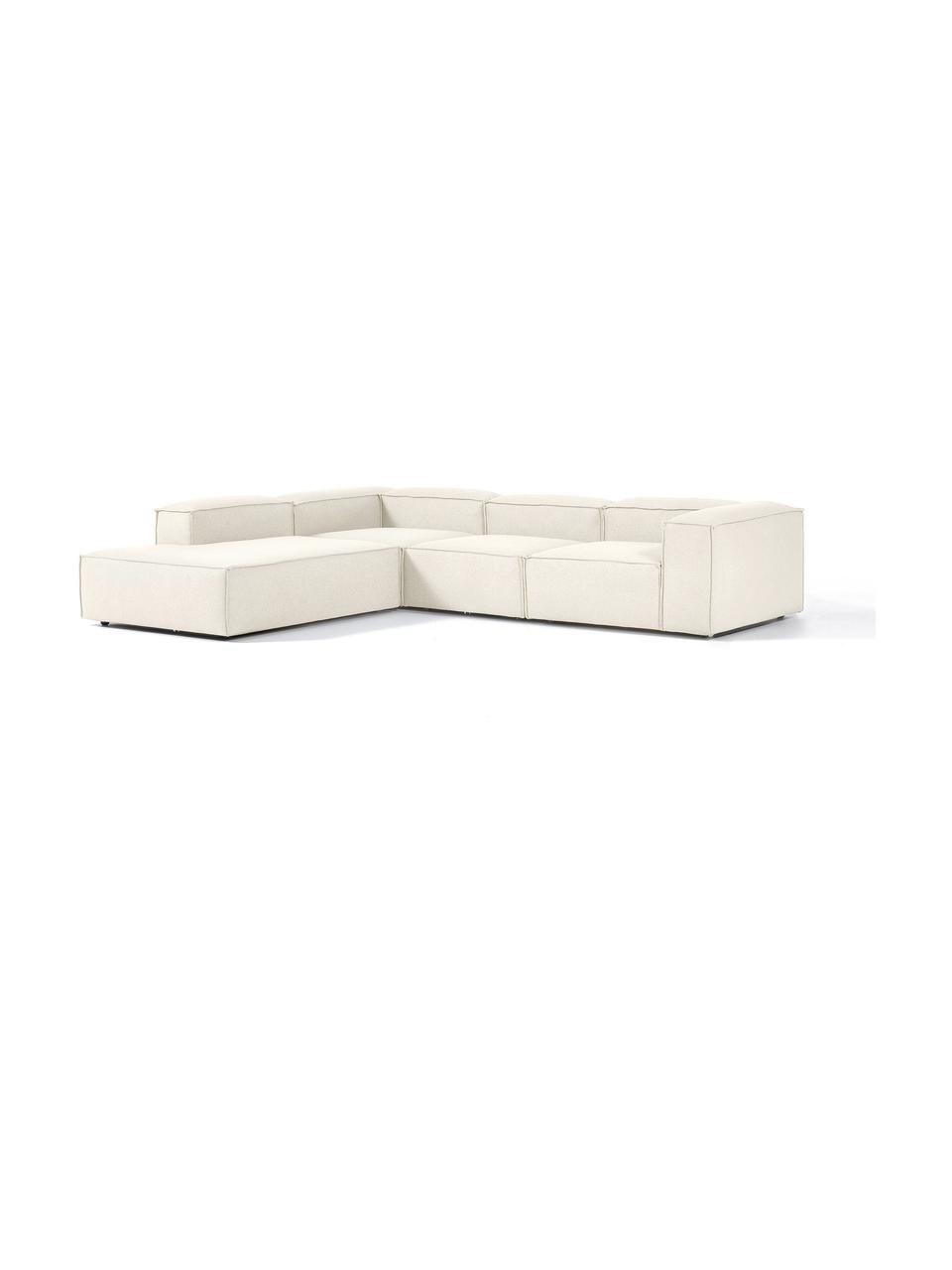 Modulares XL-Ecksofa Lennon, Bezug: 100 % Polyester Der strap, Gestell: Massives Kiefernholz FSC-, Webstoff Off White, B 329 x T 269 cm, Eckteil links