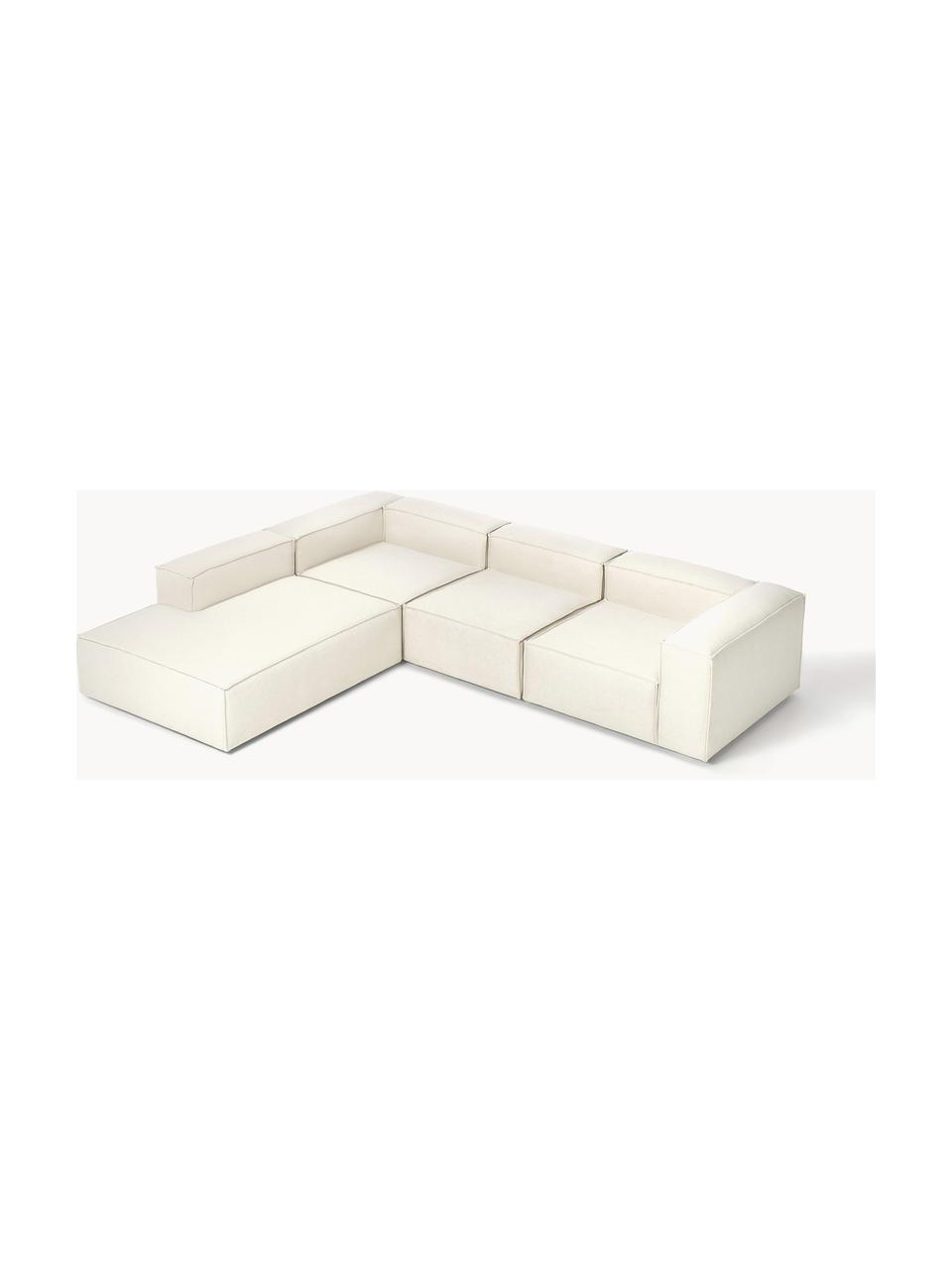 Modulares XL-Ecksofa Lennon, Bezug: 100 % Polyester Der strap, Gestell: Massives Kiefernholz FSC-, Webstoff Off White, B 329 x T 269 cm, Eckteil links
