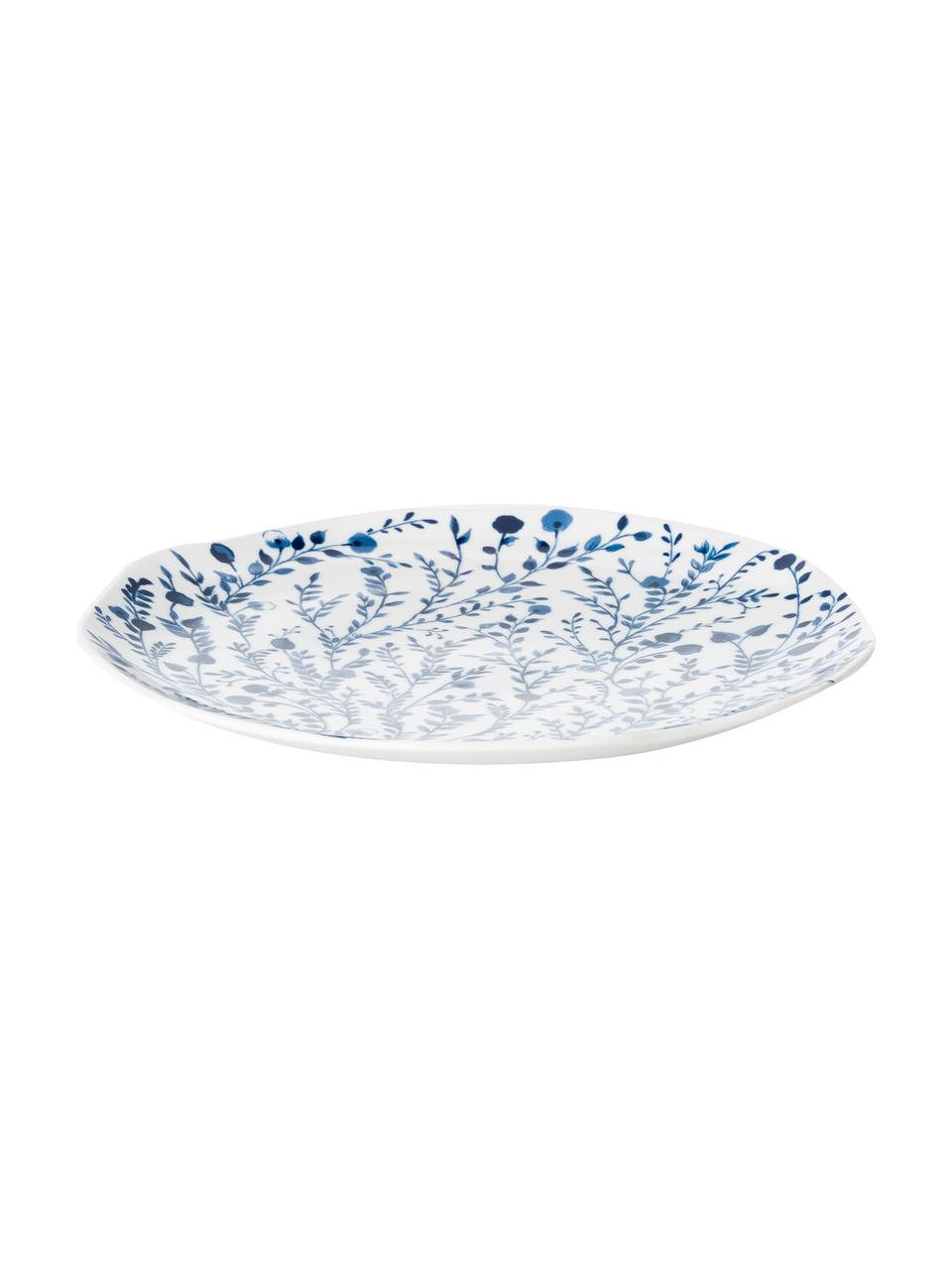 Gemusterte Speiseteller Vassoio in Weiß/Blau, 6er-Set, Porzellan, Blau, Weiß, Ø 27 cm