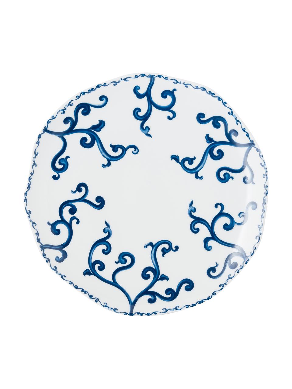 Set 6 piatti piani bianco/blu Vassoio, Porcellana, Blu, bianco, Ø 27 cm