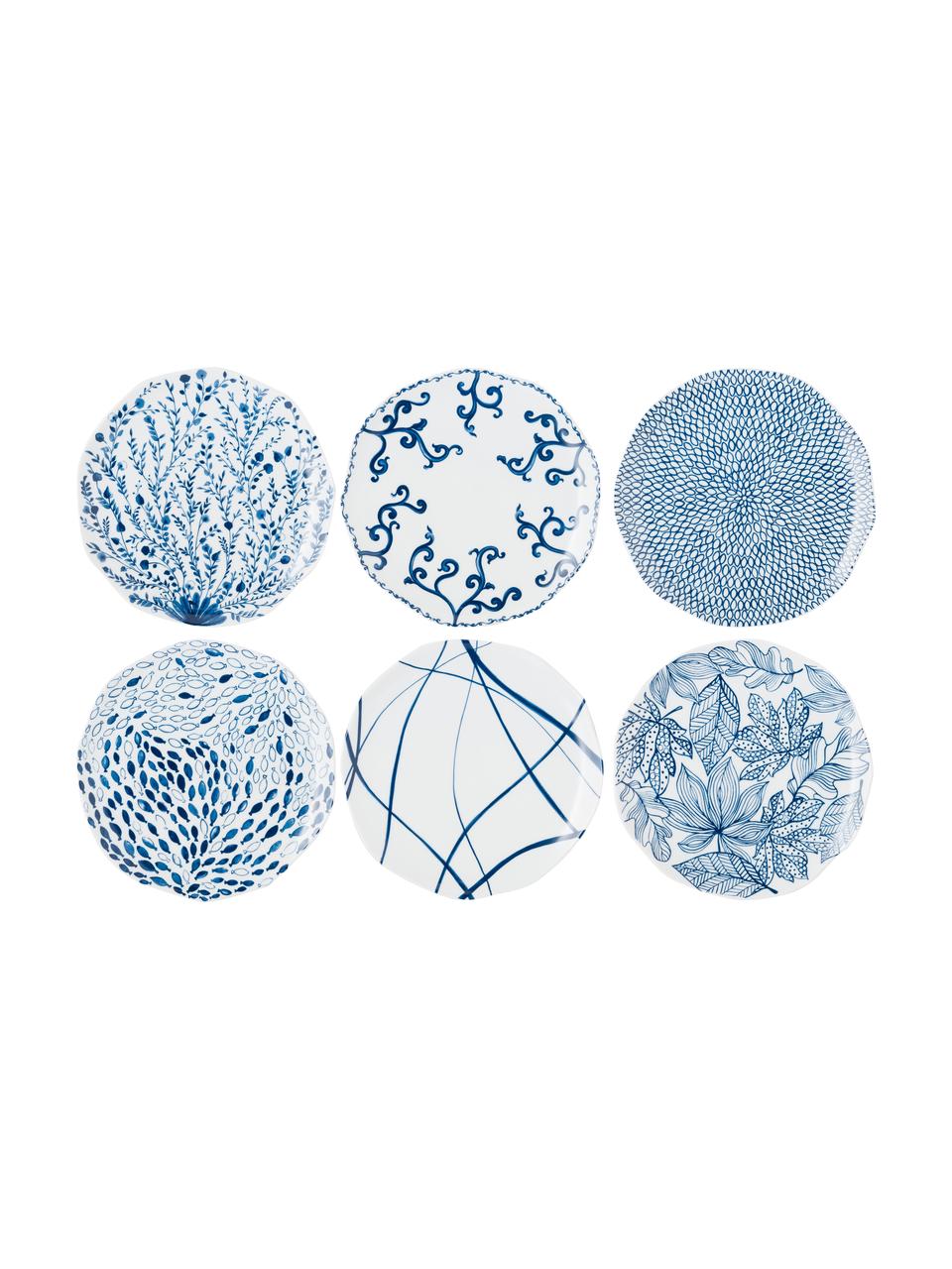 Platos llanos Vassoio, 6 uds., Porcelana, Azul, blanco, Ø 27 cm