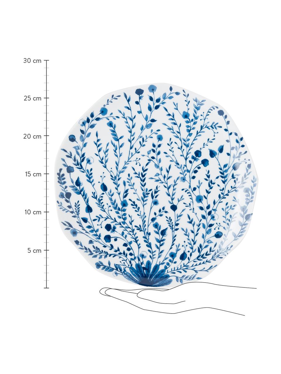 Gemusterte Speiseteller Vassoio in Weiss/Blau, 6er-Set, Porzellan, Blau, Weiss, Ø 27 cm