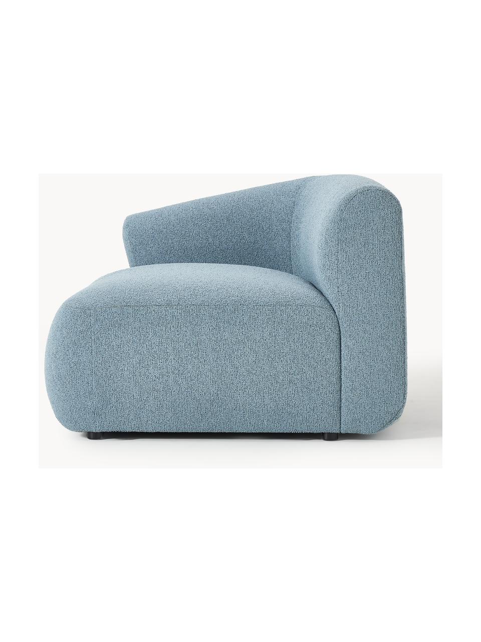 Módulo de esquina en tejido bouclé Sofia, Tapizado: tejido bouclé (100% polié, Estructura: madera de abeto, tablero , Patas: plástico Este producto es, Bouclé azul, An 95 x F 103 cm, módulo esquina izquierda