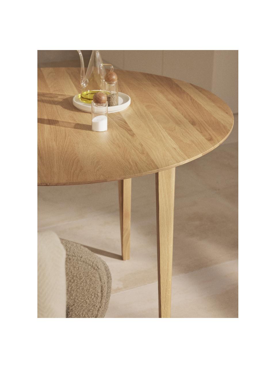 Ronde eettafel Archie van eikenhout, Ø 110 cm, Massief eikenhout, geolied

Dit product is gemaakt van duurzaam geproduceerd, FSC®-gecertificeerd hout., Eikenhout, Ø 110 x H 76 cm