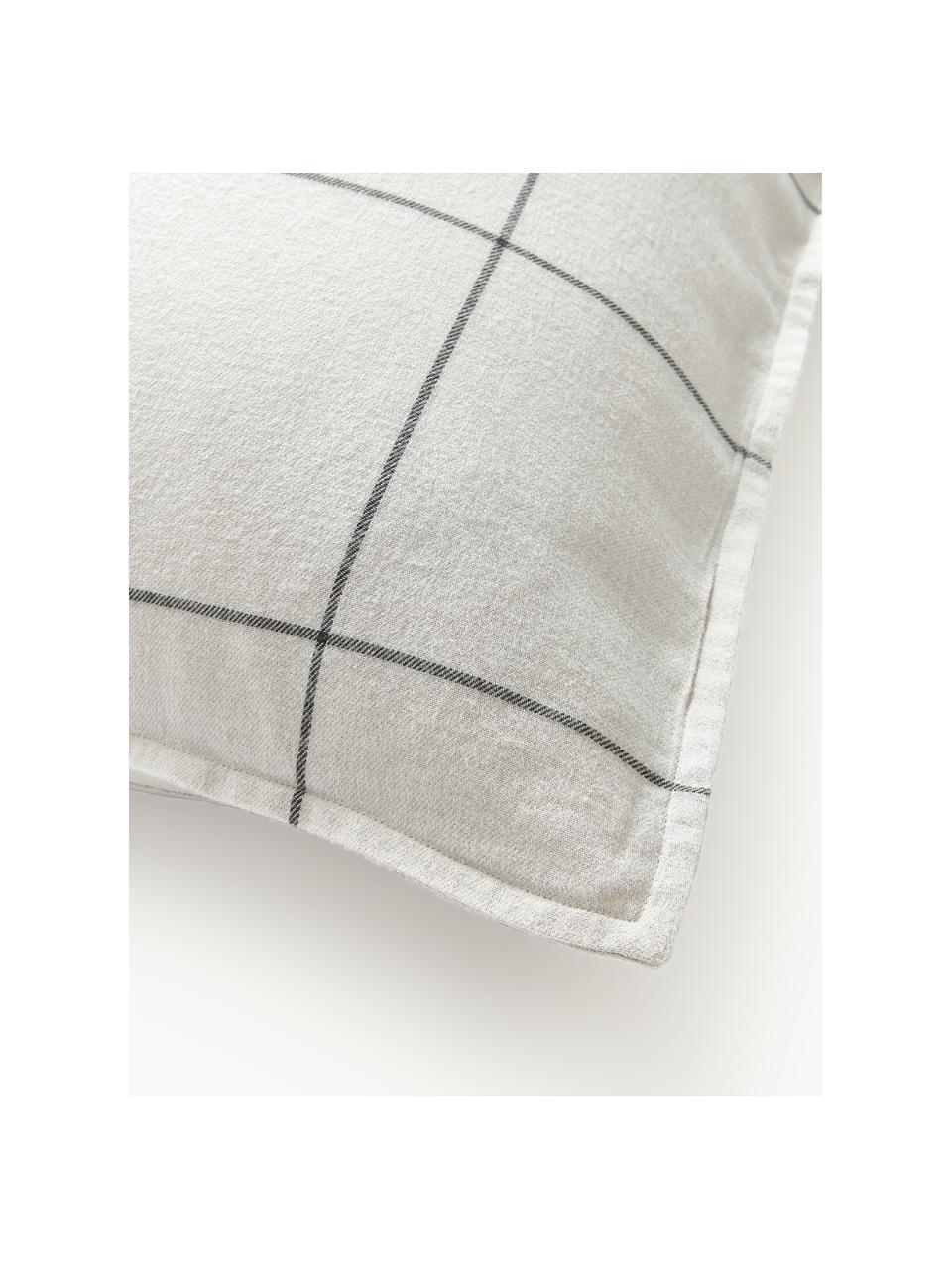 Funda de almohada doble cara de franela a cuadros Noelle, Blanco Off White, gris, An 45 x L 110 cm