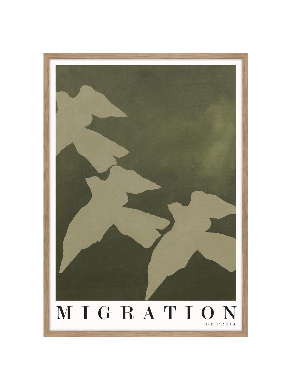 Ingelijste digitale print Migration, Lijst: eikenhout, Groentinten, wit, zwart, B 30 x H 40 cm