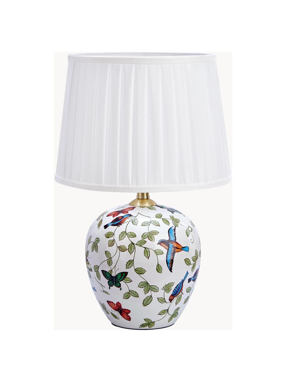 Keramische tafellamp Mansion, Lampenkap: textiel, Lampvoet: keramiek, Wit, meerkleurig, Ø 31 x H 45 cm