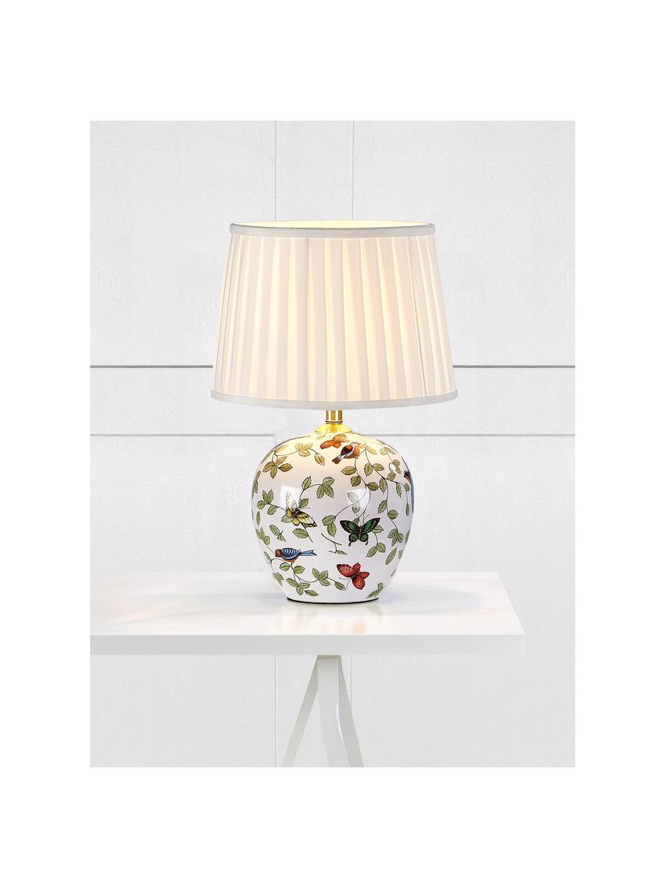 Keramik-Tischlampe Mansion, Lampenschirm: Textil, Lampenfuß: Keramik, Weiß, Bunt, Ø 31 x H 45 cm