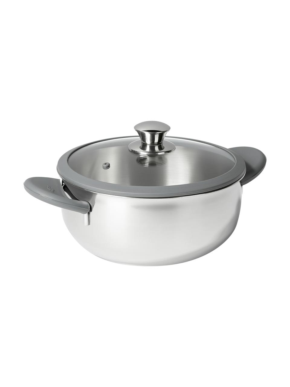 Pentola in acciaio inox con coperchio Premium, Coperchio: silicone, vetro, Argentato, grigio, Ø 24 x Alt. 12 cm