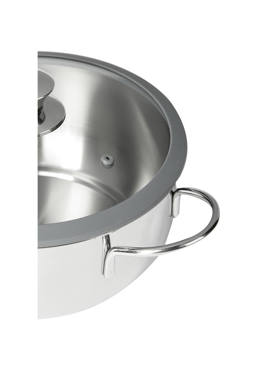 Edelstahl-Kochtopf Premium mit Deckel, Deckel: Silikon, Glas, Silberfarben, Grau, Ø 24 x H 12 cm