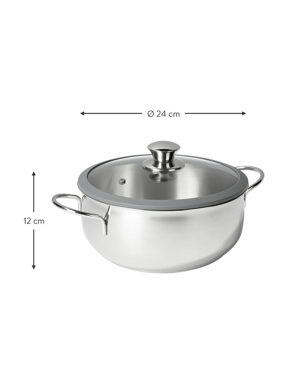 Casserole en acier inoxydable avec couvercle Premium, Couleur argentée, gris, Ø 24 x haut. 12 cm