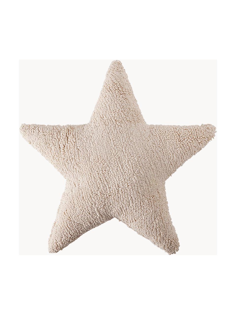 Handgefertigtes Baumwoll-Kuschelkissen Star, Hülle: 97 % Baumwolle, 3 % Kunst, Hellbeige, B 54 x L 54 cm