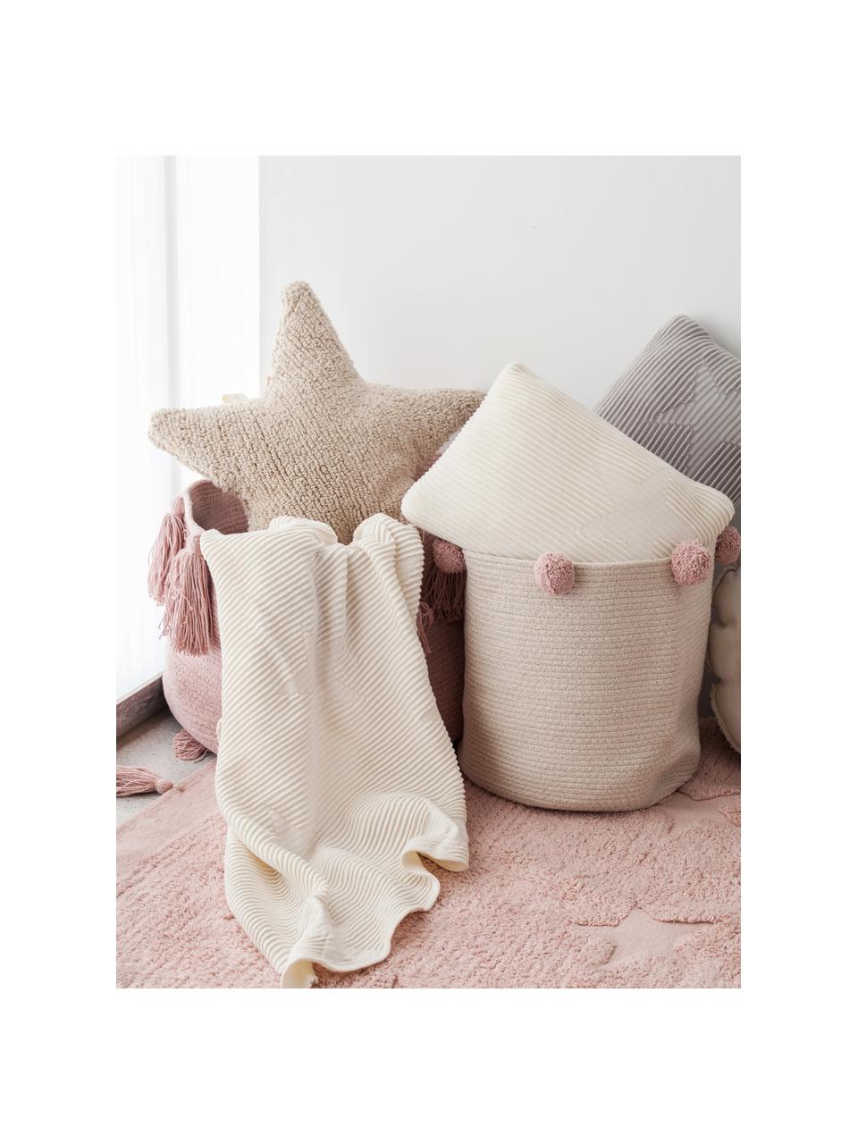 Coussin douillet artisanal en coton Star, Beige clair, larg. 54 x long. 54 cm