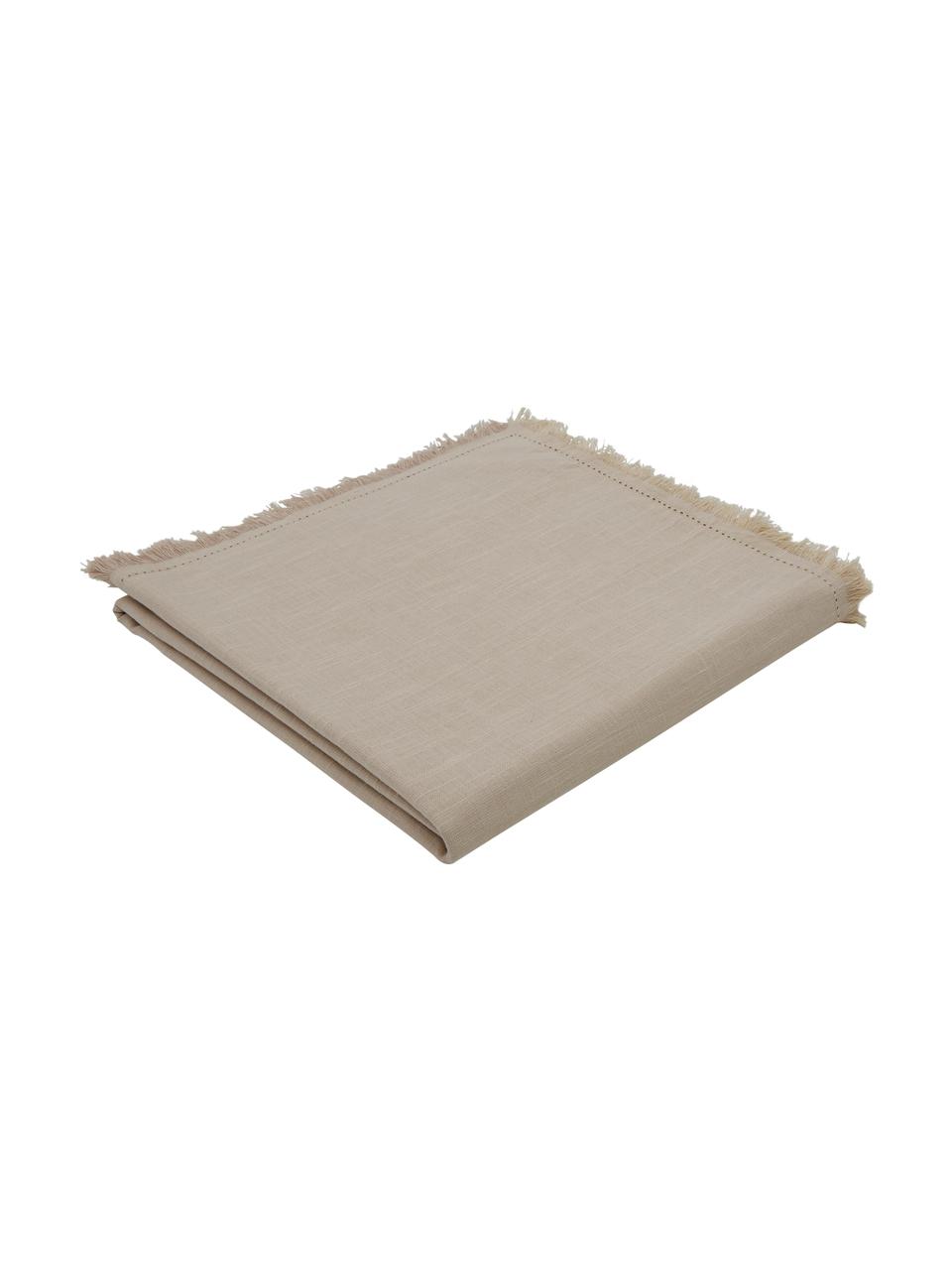 Katoenen tafelkleed Henley met franjes in beige, 100% katoen, Beige, Voor 4 - 6 personen (B 145 cm x L 200 cm)