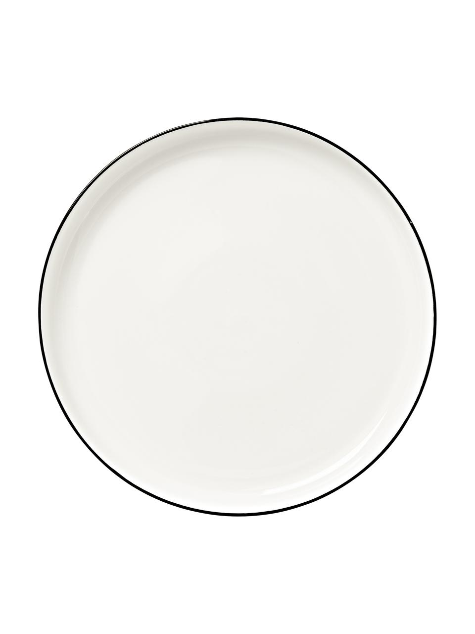 Set 6 piatti in porcellana con bordo Facile, 30 persone, Porcellana solida di alta qualità (ca. 50% caolino, 25% quarzo e 25% feldspato), Bianco crema con bordo nero, 6 persone (30 pz)