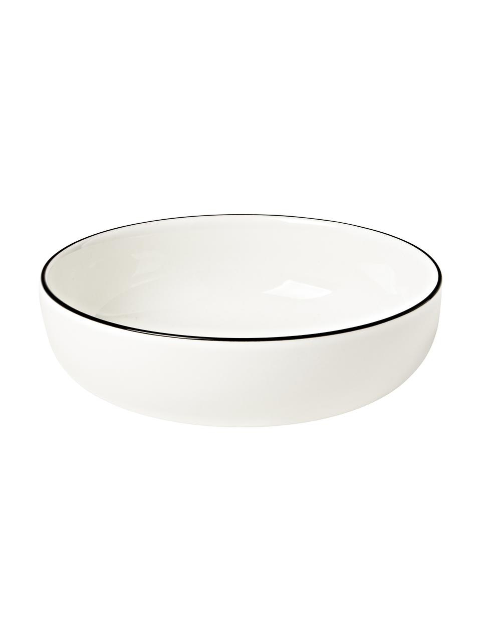 Service de table en porcelaine Facile, 6 personnes (30 élém.), Porcelaine robuste de haute qualité (env. 50 % kaolin, 25 % quartz et 25 % feldspath), Blanc crème avec bord noir, 6 personnes (30 élém.)
