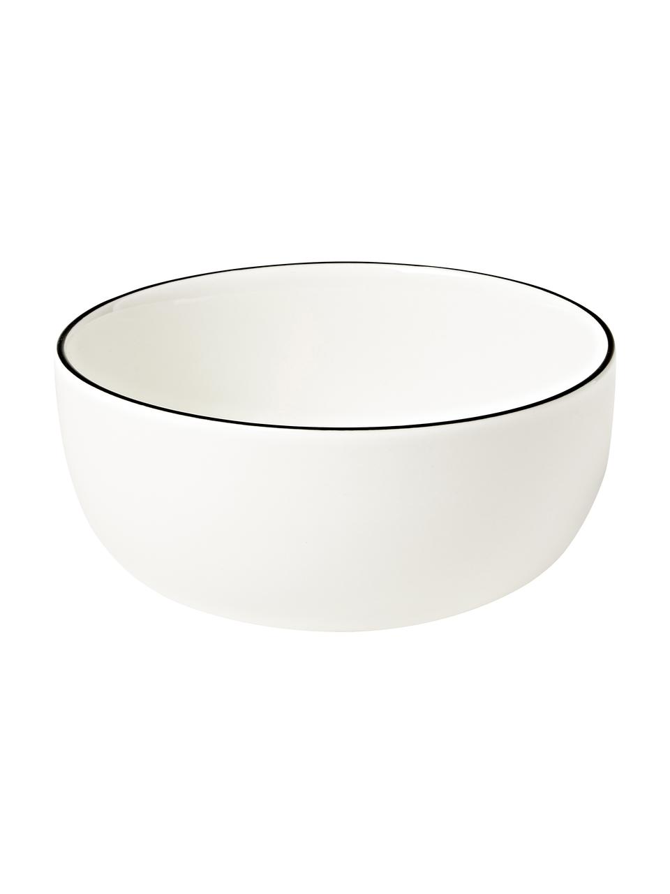 Sada porcelánového nádobí Facile, pro 6 osob (30 dílů), Vysoce kvalitní tvrdý porcelán (cca 50 % kaolinu, 25 % křemene a 25 % živce), Krémově bílá s černým okrajem, Pro 6 osoby (30 dílů)