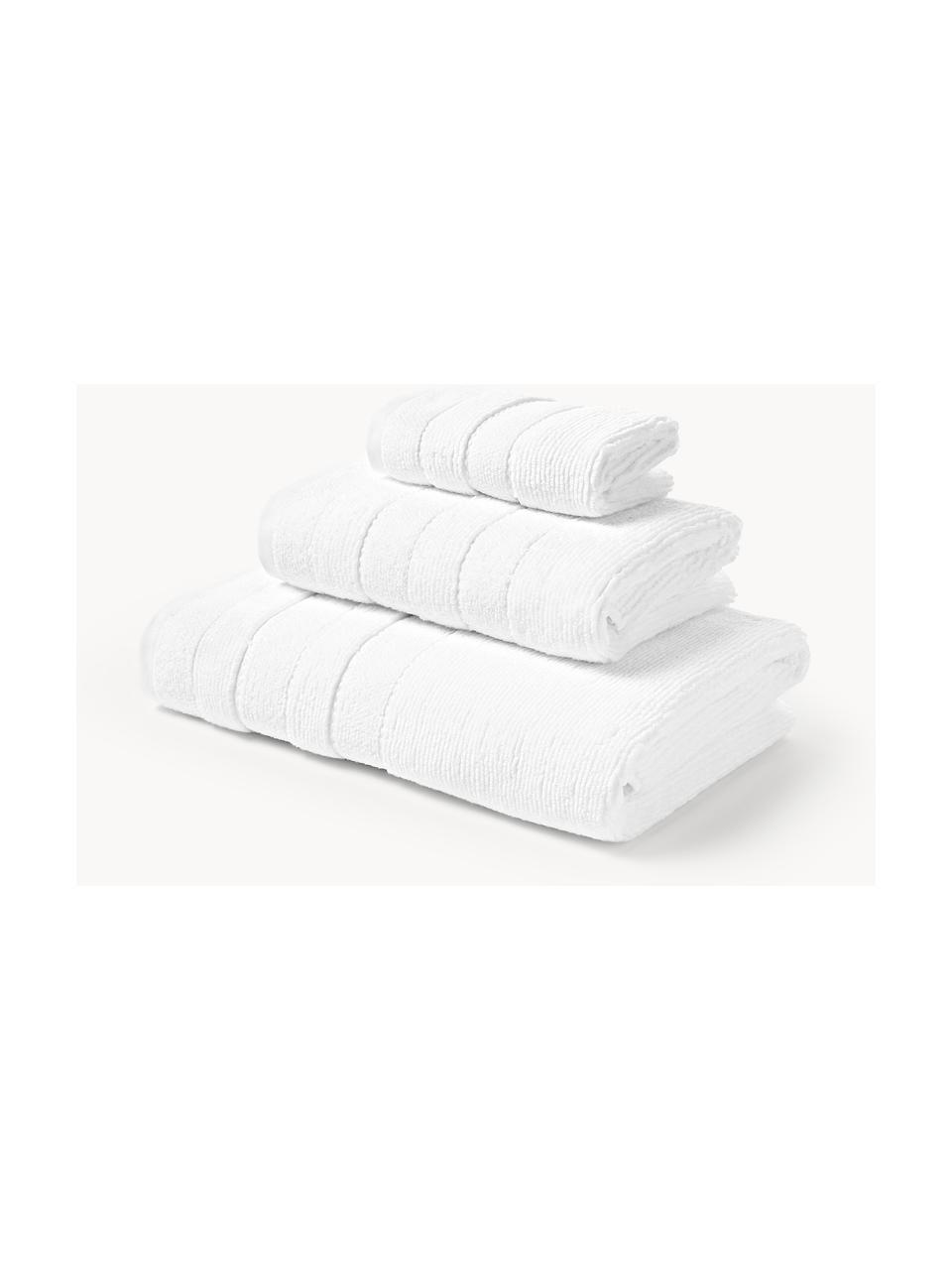 Lot de serviettes de bain avec bordure décorative Luxe, set de tailles variées, Blanc, 3 éléments (1 serviette invité, 1 serviette de toilette et 1 drap de bain)