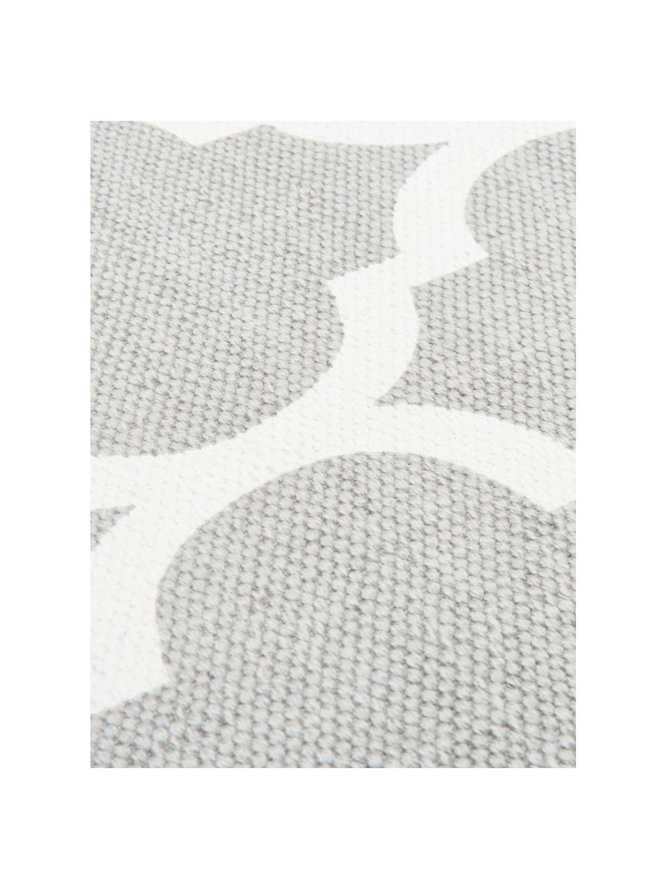 Tapis fin en coton tissé main Amira, 100 % coton, Gris clair, blanc, larg. 160 x long. 230 cm (taille M)