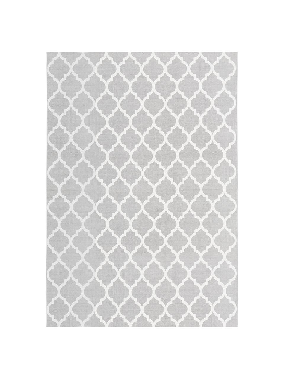 Tapis fin en coton tissé main Amira, 100 % coton, Gris clair, blanc, larg. 160 x long. 230 cm (taille M)