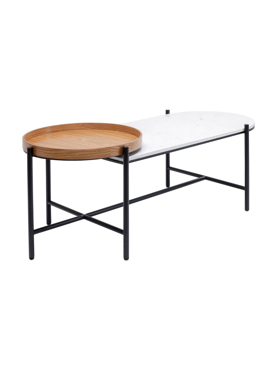 Konferenčný stolík s mramorovou doskou a dreveným podnosom Layered, Čierna, biela, Š 128 x V 45 cm