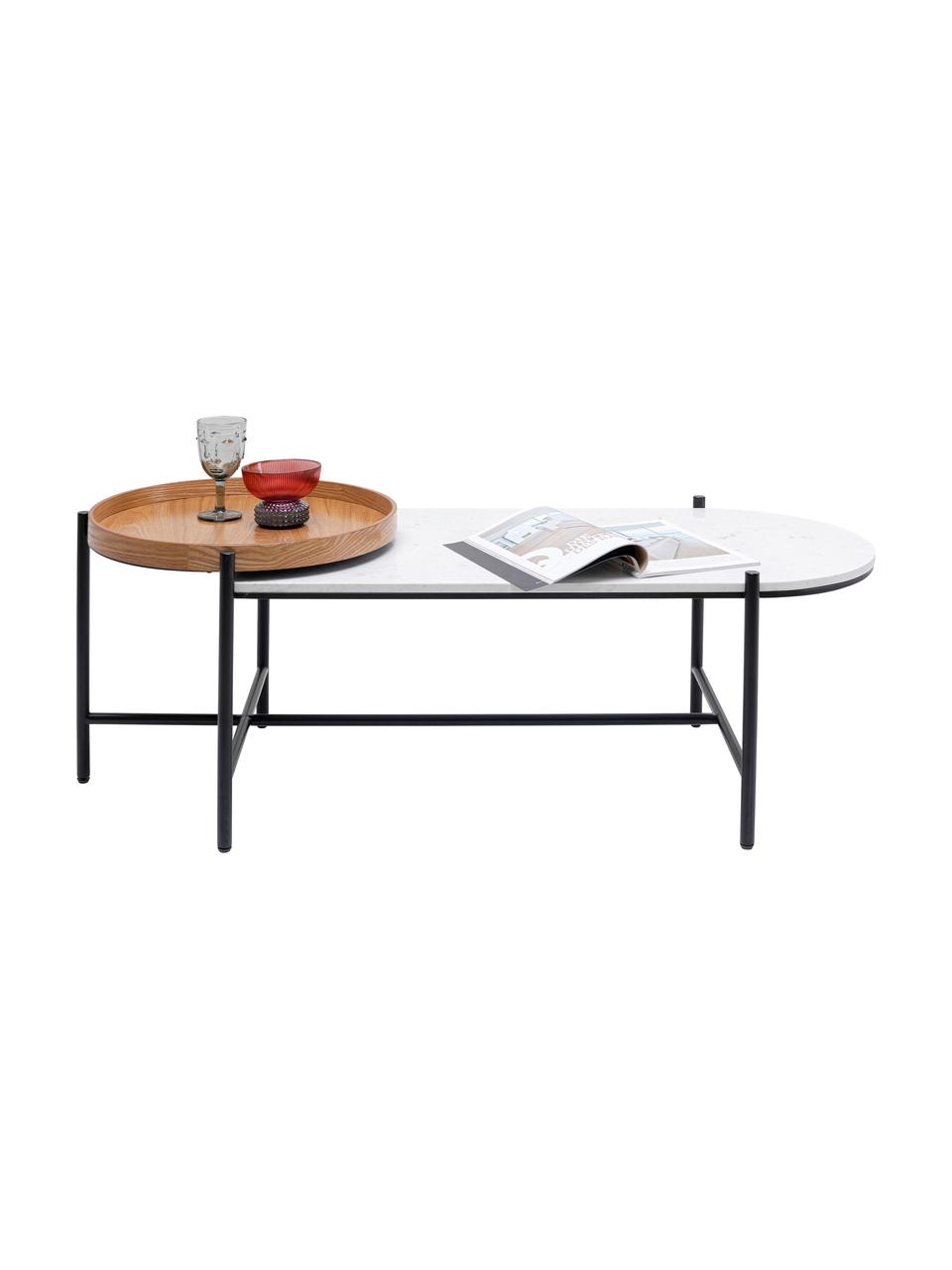 Konferenční stolek s mramorovou deskou a dřevěným tácem Layered, Černá, bílá, Š 128 cm, V 45 cm
