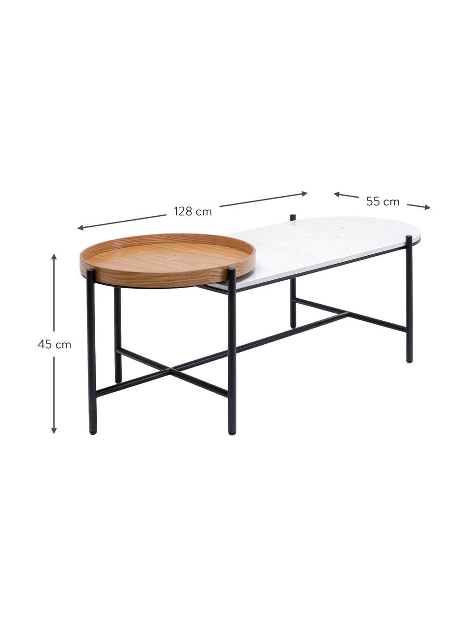 Konferenční stolek s mramorovou deskou a dřevěným tácem Layered, Černá, bílá, Š 128 cm, V 45 cm