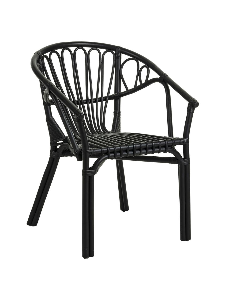 Rattan-Armlehnstuhl Ganga, Rattan, lackiert mit wetterbeständiger Beschichtung, Schwarz, B 56 x T 60 cm