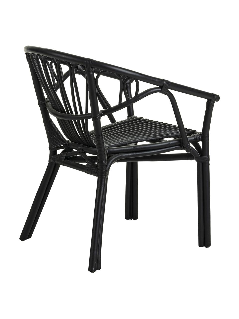 Rattan-Armlehnstuhl Ganga, Rattan, lackiert mit wetterbeständiger Beschichtung, Schwarz, B 56 x T 60 cm