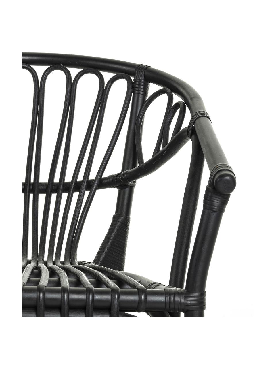 Krzesło z rattanu z podłokietnikami Ganga, Rattan lakierowany z powłoką odporną na warunki atmosferyczne, Czarny, S 56 x G 60 cm