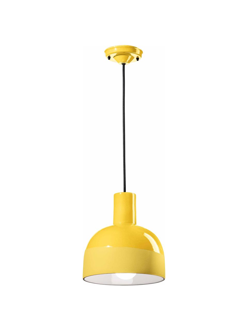 Lampada a sospensione gialla Caxixi, Paralume: ceramica, Baldacchino: ceramica, Giallo, Ø 22 x Alt. 27 cm